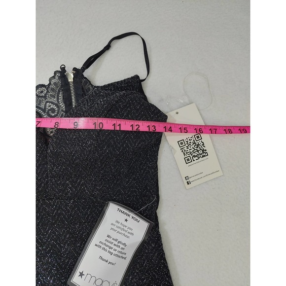 EMERALD SUNDAE SZ S black shimmer lace back bodycon mini dress NWT B59 - Picture 7 of 8